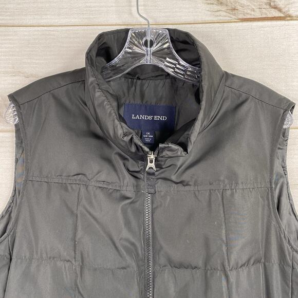 Lands End Jacket Womens 1X Puffer Vest Black Down Filled Full Zip Pockets Quilt - Picture 2 of 8